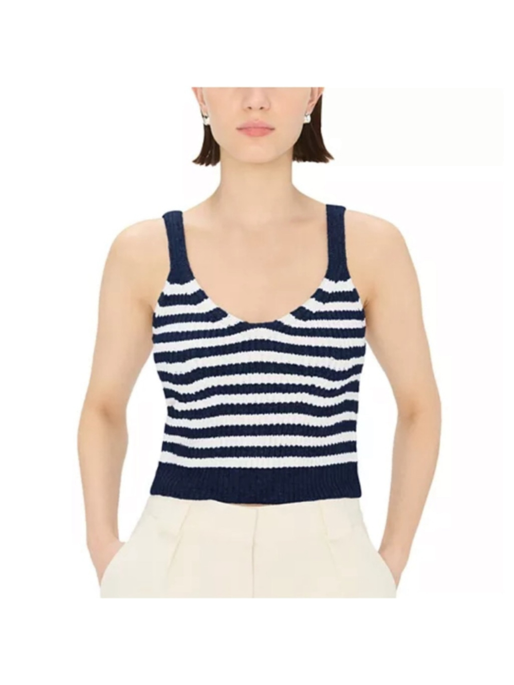 SIMKHAI Braylee Cashmere Sweater XS Tank navy white ribknit